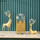 GobekUsa Brass Deer Statue Desk Ornament - Golden Deer Sculpture for Room Decor