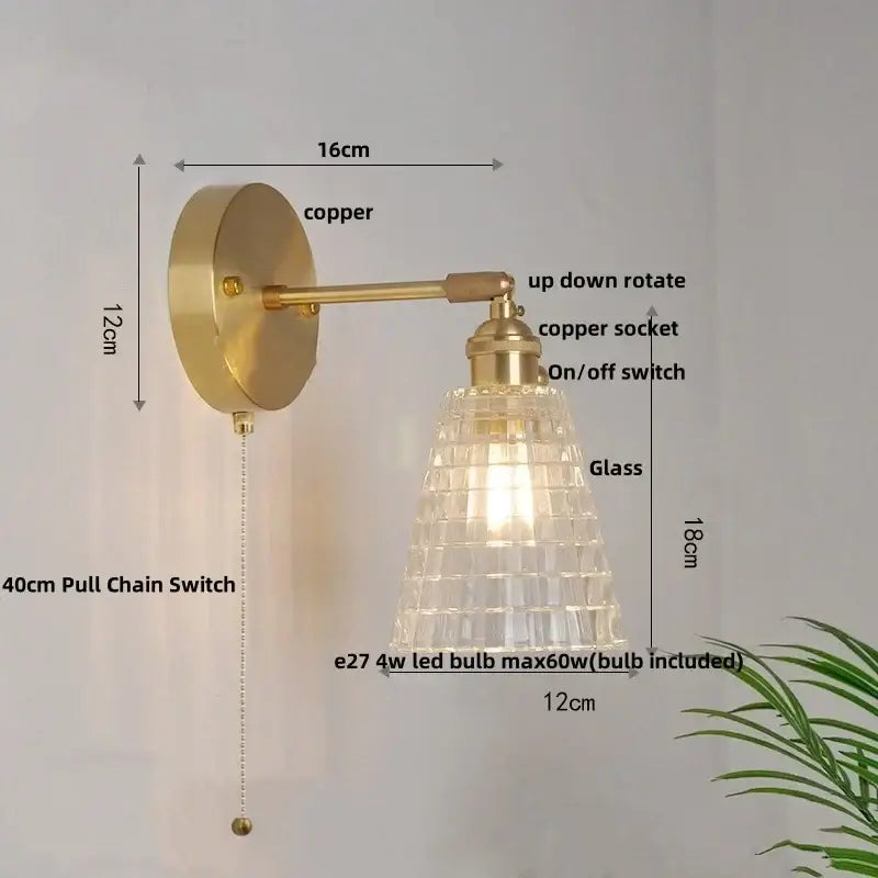 GobekUsa Brass E27 LED Wall Sconce Pull Chain Switch Stair Light Fixtures, photo 9 of 22