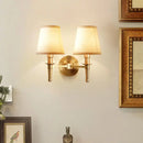 GobekUsa Modern Brass Taper Wall Lamp: Stylish Single-Bulb Fabric Wall Sconce for Corridor