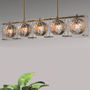 GobekUsa 5-Head Pendant Light - Modern Brass Island Lamp with Faceted Crystal Balls