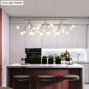 GobekUsa 27-Bulb Island Light Brass Finish Hanging Lamp with Glass Shade - Minimalist Branch Design