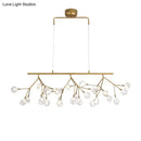 GobekUsa 27-Bulb Island Light Brass Finish Hanging Lamp with Glass Shade - Minimalist Branch Design