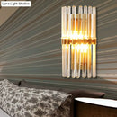 GobekUsa Clear Crystal Half-Cylindrical Wall Sconce Lamp: Contemporary Brass Finish Lighting for Bedroom