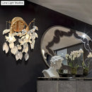 GobekUsa Modern Crystal Wall Mount Sconce Light Fixture with Leaf Faceted Design - 4 Lights - Brass Finish
