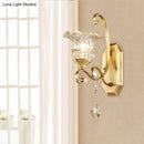 GobekUsa Modern Clear Glass Flower Sconce: Brass Wall Lamp with Crystal Accent - 1/2 Lights