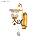 GobekUsa Modern Clear Glass Flower Sconce: Brass Wall Lamp with Crystal Accent - 1/2 Lights