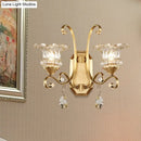 GobekUsa Modern Clear Glass Flower Sconce: Brass Wall Lamp with Crystal Accent - 1/2 Lights