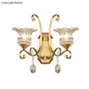 GobekUsa Modern Clear Glass Flower Sconce: Brass Wall Lamp with Crystal Accent - 1/2 Lights