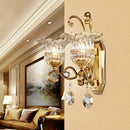 GobekUsa Modern Clear Glass Flower Sconce: Brass Wall Lamp with Crystal Accent - 1/2 Lights