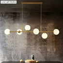 GobekUsa 6-Light Linear Dining Room Island Pendant with Postmodern Metallic Finish and Glass Ball Shades