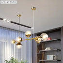 GobekUsa 6-Light Linear Dining Room Island Pendant with Postmodern Metallic Finish and Glass Ball Shades