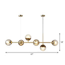 GobekUsa 6-Light Linear Dining Room Island Pendant with Postmodern Metallic Finish and Glass Ball Shades