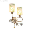 GobekUsa Modernist Glass Cylinder Sconce with 2 Lights and Gold Pull Chain - Wall Mounted Lamp