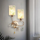 GobekUsa Modernist Glass Cylinder Sconce with 2 Lights and Gold Pull Chain - Wall Mounted Lamp