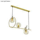 GobekUsa Modern Clear Glass Pendant Light Fixture with White Bird - Global Island Lamp, Gold Trim, 3 Heads