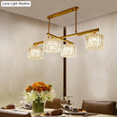 GobekUsa Modern Brass Hanging Light with Crystal Block - 4-Light Metal Cylinder Island Lighting for Living Room