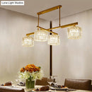 GobekUsa Modern Brass Hanging Light with Crystal Block - 4-Light Metal Cylinder Island Lighting for Living Room