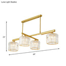 GobekUsa Modern Brass Hanging Light with Crystal Block - 4-Light Metal Cylinder Island Lighting for Living Room