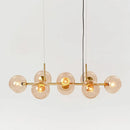 GobekUsa Modern Brass Island Light with Dome Glass Shades - 8-Light Dining Room Suspension Lighting