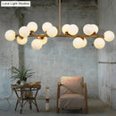 GobekUsa Minimalistic Milky Glass Pearl 16-Bulb Brass Hanging Island Lamp