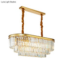 GobekUsa Modern Brass Island Pendant Light with Oval Crystal Shade - 8-Light Dining Room Hanging Lamp Kit