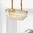GobekUsa Modern Brass Island Pendant Light with Oval Crystal Shade - 8-Light Dining Room Hanging Lamp Kit