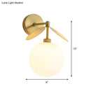 GobekUsa Modern Globe/Oval Wall Mount Lamp with Cream Glass - Brass Bedside Wall Light with Leaf Deco