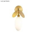 GobekUsa Modern Globe/Oval Wall Mount Lamp with Cream Glass - Brass Bedside Wall Light with Leaf Deco