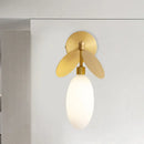 GobekUsa Modern Globe/Oval Wall Mount Lamp with Cream Glass - Brass Bedside Wall Light with Leaf Deco