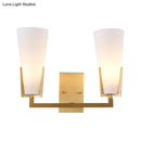 GobekUsa Modern Brass Cone Wall Sconce with White Glass Shade - Bedside Lighting Fixture with 2 Bulbs
