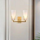 GobekUsa Modern Brass Cone Wall Sconce with White Glass Shade - Bedside Lighting Fixture with 2 Bulbs