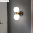 GobekUsa Modern Brass LED Wall Sconce Light - White Glass Mid Century Wall Fixture (1/2 Bulbs)
