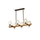GobekUsa Modernist Clear/Amber/Smoke Glass Pendant Lamp with Linear Design - Cone Island Lighting (6/8 Lights, Black/Brass Ceiling)