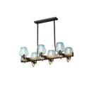 GobekUsa Modernist Clear/Amber/Smoke Glass Pendant Lamp with Linear Design - Cone Island Lighting (6/8 Lights, Black/Brass Ceiling)