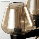 GobekUsa Modernist Clear/Amber/Smoke Glass Pendant Lamp with Linear Design - Cone Island Lighting (6/8 Lights, Black/Brass Ceiling)