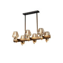 GobekUsa Modernist Clear/Amber/Smoke Glass Pendant Lamp with Linear Design - Cone Island Lighting (6/8 Lights, Black/Brass Ceiling)