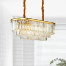 GobekUsa Modern Brass Island Pendant Light with Oval Crystal Shade - 8-Light Dining Room Hanging Lamp Kit