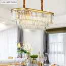 GobekUsa Modern Brass Island Pendant Light with Oval Crystal Shade - 8-Light Dining Room Hanging Lamp Kit