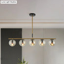 GobekUsa Modern Brass Pendant Light with 5 Cognac Glass Shades - Linear Dining Room Island Lamp