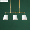 GobekUsa Traditional Fabric Barrel Pendant Light - 3-Light Dining Room Hanging Lamp in White/Green/Flaxen