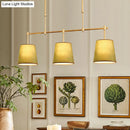 GobekUsa Traditional Fabric Barrel Pendant Light - 3-Light Dining Room Hanging Lamp in White/Green/Flaxen
