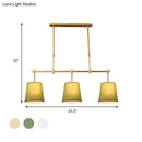 GobekUsa Traditional Fabric Barrel Pendant Light - 3-Light Dining Room Hanging Lamp in White/Green/Flaxen
