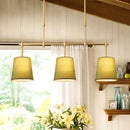 GobekUsa Traditional Fabric Barrel Pendant Light - 3-Light Dining Room Hanging Lamp in White/Green/Flaxen
