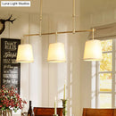 GobekUsa Traditional Fabric Barrel Pendant Light - 3-Light Dining Room Hanging Lamp in White/Green/Flaxen