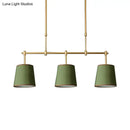 GobekUsa Traditional Fabric Barrel Pendant Light - 3-Light Dining Room Hanging Lamp in White/Green/Flaxen