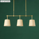 GobekUsa Traditional Fabric Barrel Pendant Light - 3-Light Dining Room Hanging Lamp in White/Green/Flaxen