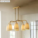 GobekUsa Rustic Pleated Fabric Pendant Chandelier in Gold - 3/6 Bulbs - Hanging Light for Dining Table