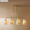GobekUsa Rustic Pleated Fabric Pendant Chandelier in Gold - 3/6 Bulbs - Hanging Light for Dining Table