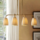 GobekUsa Rustic Pleated Fabric Pendant Chandelier in Gold - 3/6 Bulbs - Hanging Light for Dining Table