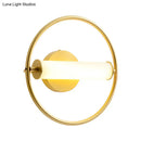 GobekUsa Modern Metallic LED Wall Sconce Lamp with Opal Glass Shade - Ring Bedside Fixture in Brass